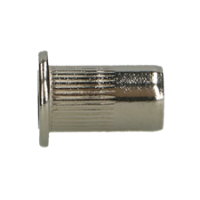 BLIND RIVET NUTS FLAT HEAD, ROUND SHANK KNURLED, WITH SERRATION UNDER HEAD, OPEN TYPE ST