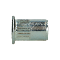 BLIND RIVET NUTS, ROUND SHANK KNURLED,WITH SERRATION UNDER HEAD, OPEN TYPE ZP M3 (0,5-2,
